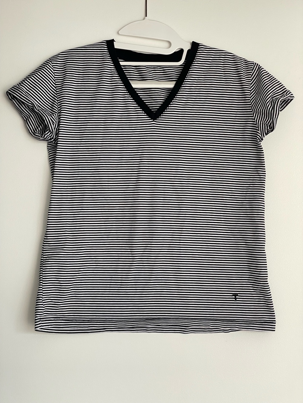 Alexander Wang Black and White Striped V-Neck Tee